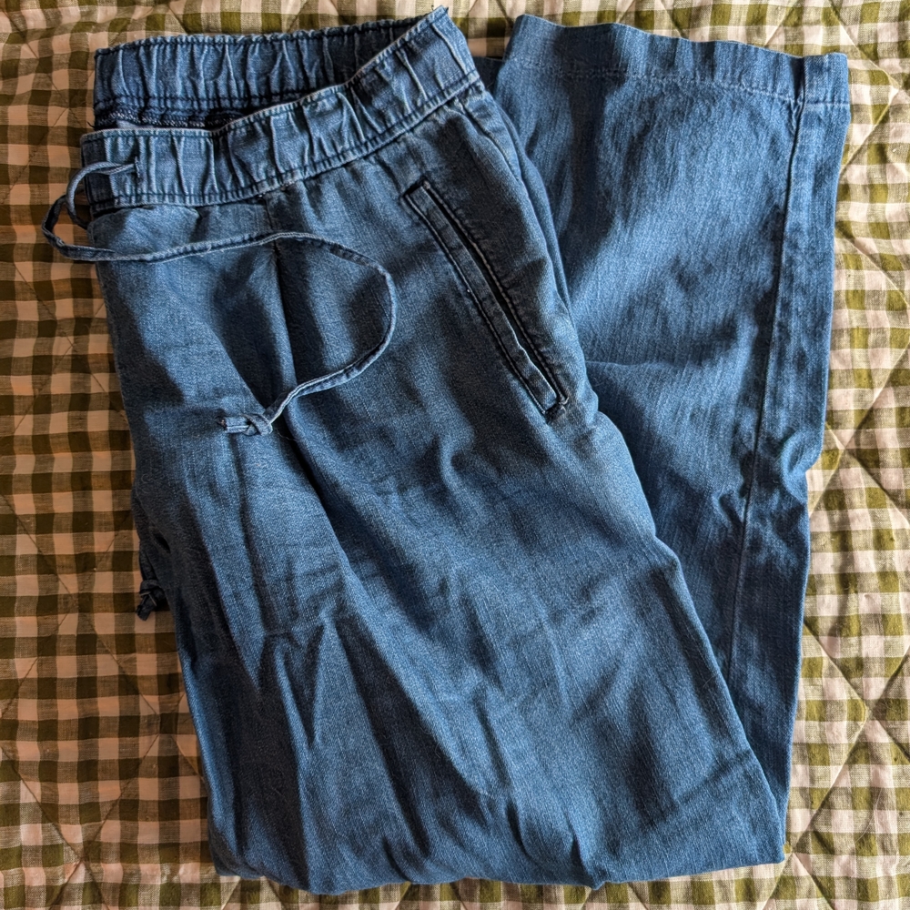 High-Rise Denim Elastic Waist Trousers